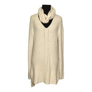Liz Claiborne Cream Pointelle V-Neck Sweater with Infinity Scarf Size L